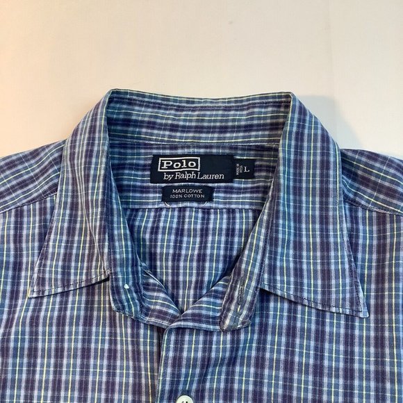 Polo by Ralph Lauren Marlowe 100% Cotton Size L Blue /Yellow Striped - Picture 8 of 9